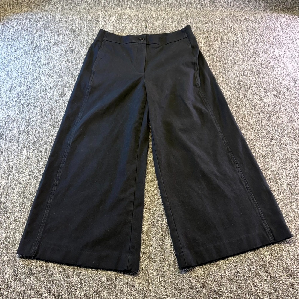 Ann Taylor Wide Leg Cropped Pants Women 8 Black Cotton Stretch Career Minimalist
